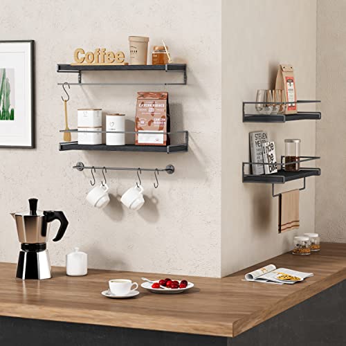 Forbena Black Floating Shelves for Bathroom Wall Set of 2, Kitchen Spice Rack Wall Mount, Modern Wood Hanging Wall Shelves for Bedroom Organizer, Restroom Pantry Closet Storage (Grey-Black) - color: 3. Black-grey