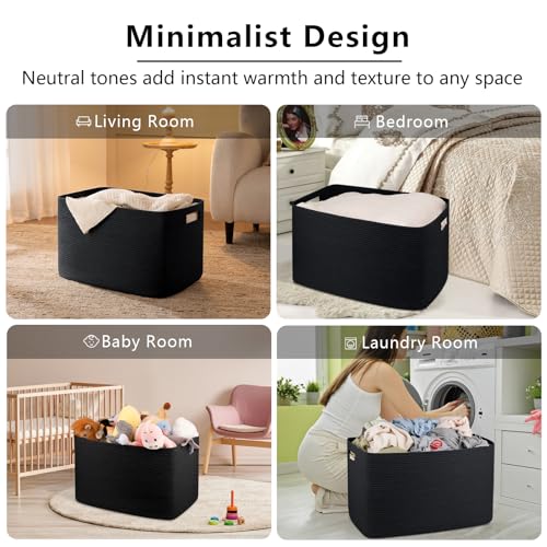 OIAHOMY 118L XXXLarge Cotton Rope Storage Basket, Oversized Blanket Basket, Used for Organizing Dirty Clothes in Living Room, Bedroom, Nursery, Dog Toy Storage Bins, 25" x 17" x 16",Black - color: Black