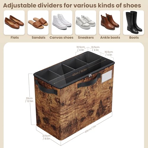 Varhomax Shoe Organizer Box for Closet, Small Fabric Shoe Storage Bin with Adjustable Dividers & Clear Cover, Saving Space Sneakers & Sandals Containers for Entryway, Cubby - color: Rust Brown-Small 1 Pack