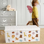 Extra Large Collapsible Toy Box with Lids, Sturdy Storage Organizer for Kids, 38"x16"x13" Toy Chest for Playroom, Nursery, Bedroom, Living Room (Chubby Animals)