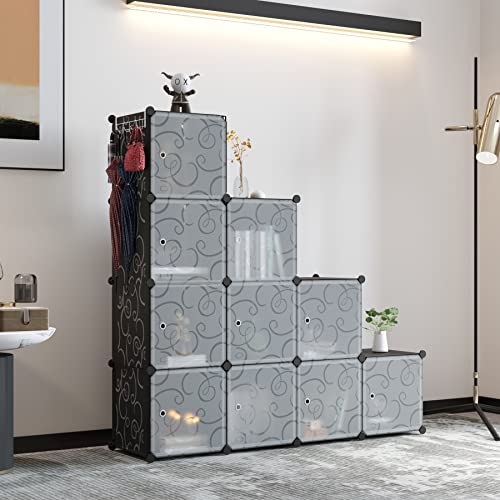 C&AHOME Cube Storage Organizer with Doors, 12-Cube Shelves, Closet Cabinet, DIY Plastic Modular Bookshelf Ideal for Bedroom, Living Room, 36.6”L x 12.4”W x 48.4”H Black USHS3012B-DOOR - color: Black