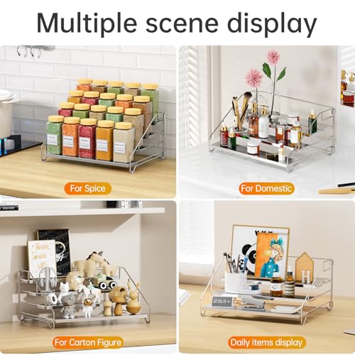 RCHYFEED Spice Rack Organizer for Cabinet, 4 Tier Spice Rack, Depth Adjustable Spice Organization for Cabinet Easy Visibility, Tiered Adjustable Spice Shelf for Kitchen Countertop Pantry Cupboard