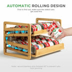Bamboo Rolling Can Organizer for Pantry, Stackable 2 Tier Canned Food Organizer Rack for Storage, Kitchen Cabinet, Can Holders Dispensers for Pantry Up To 27 Cans