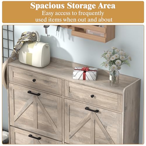 Thacuok Shoe Cabinet with 4 Flip Drawers & 2 Storage Drawers, Rustic Farmhouse Narrow Shoe Organizer Cabinet, Slim Shoe Rack Cabinet, Shoe Storage Cabinet for Entryway, Hallway, Front Door - color: Grey, size: 4 Drawers