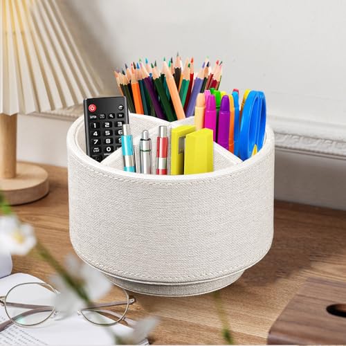 TV Remote Control Holder for Table, 360 Swivel Pen Holder for Desk Organizers and Accessories, Nightstand Organizer Caddy for Media Controllers/Office Supplies, Bedside Decorations for Living Room - color: Beige