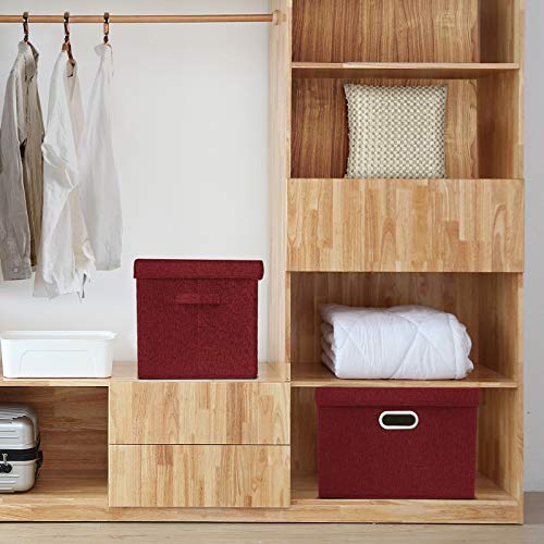 TYEERS Collapsible Storage Bins With Lids, Large Fabric Storage Boxes - 2 Pack - Red Wine - color: Red Wine, size: 2-Pack Large