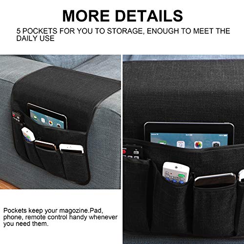 Sofa Armrest Organizer Non-Slip Remote Control Holders for Recliner Couch Chair Armchair Caddy with 5 Pockets for Table,Cell Phone,Ipad,Magazines,Books (Black, 13 x 35 Inch) - color: Black, size: 13 x 35 Inch