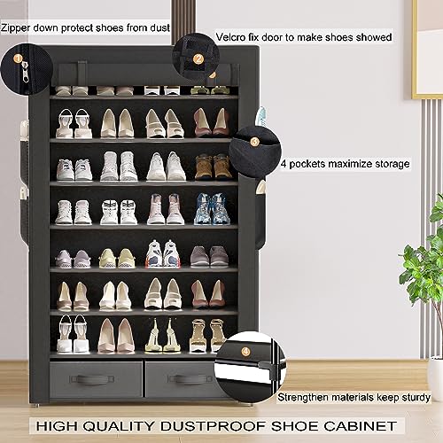 OYREL Tall Shoe Rack Dustproof Cabinet Large Capacity 8 Tier Shoe Organizer,32-40 Pairs of Shoes - size: 8Tier with 2bins Black