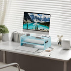 Marbrasse Monitor Stand Riser, 16.5 Inch 2 Tier Computer Printer Shelf Stand for Laptop Computer Screen Storage, Desktop Stand with Phone Holder and Cable Management (Blue) - color: Blue