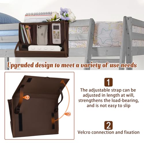 Bedside Storage Organizer with Power Strip Holder and Adjustable Straps Bed Hanging Bag for Home Bunk Bed Dorm Sofa (Brown) - color: Brown