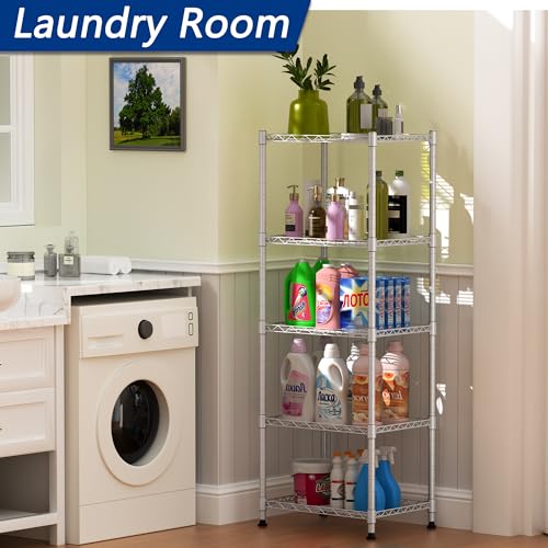 REGILLER 5-Wire Shelving Metal Storage Rack Adjustable Shelves,Standing Storage Shelf Units for Laundry Bathroom Kitchen Pantry Closet(Silver,11.8" D x 16.6" W x 53.5" H) - color: Silver, size: 5tier 11.8"D x 16.6"W x 53.5"H