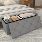 43 inch Storage Ottoman Bench, Folding Storage Bench Ottoman, for Bedroom, Living Room, and Utility Room, Grey (43.3'' W) - size: 15"D x 43.3"W x 15"H