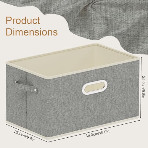Fabric Open Storage Bins with Metal Handles, Collapsible Organizer Baskets, Foldable Cube Boxes for Shelves, Closet, Living Room, 15x9.8x9.8in, Grey, 4 Pack - color: Grey, size: 15x9.8x9.8 in(4 Pack)