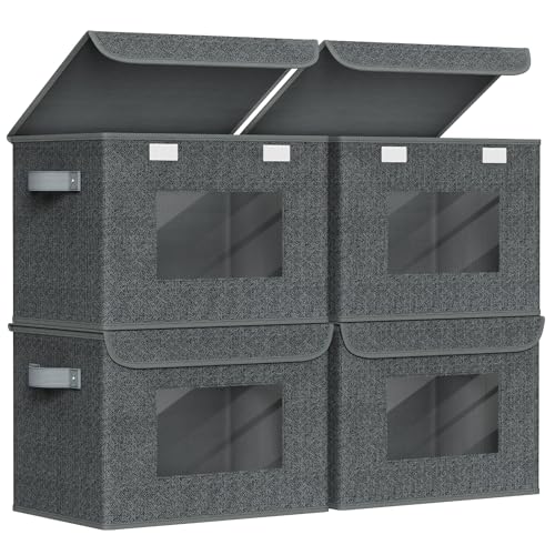 Univivi Fabric Foldable Storage Boxes with Lids [4-Pack] Large Stackable Storage Bins, Closet Organizers and Storage Cube Storage Organizer for Home, Office, Bedroom (Black, 17“ x 12” x 12") - color: Black Pattern, size: 17''-4 Pack