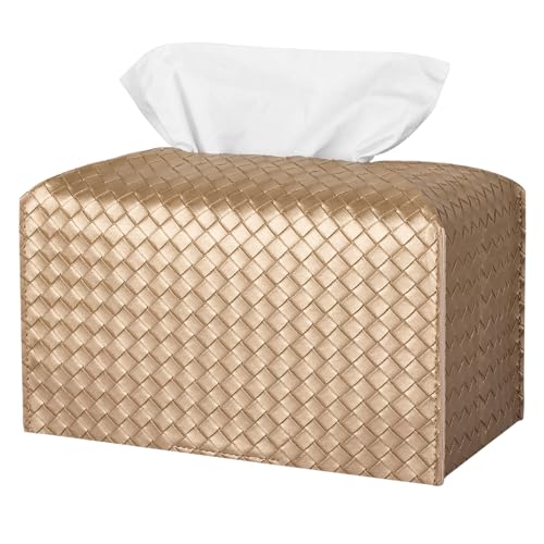 Tissue Box Cover PU Leather Tissue Holder Square Facial Tissue Case Facial Paper Organizer Dispenser for Bathroom, Vanity Countertop, Tabletop, Car, Rectangle, Gold - color: Gold, size: Rectangle