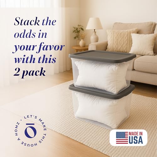HOMZ 2-Pack Snaplock, Large Clear Plastic Storage Organizer Bins w/Lids, 56 Quart, Gray - Stackable Container Boxes for Bedroom, Bathroom, Garage, and Office Organization - color: Gray Lid, size: 56 QT (2 Pack)