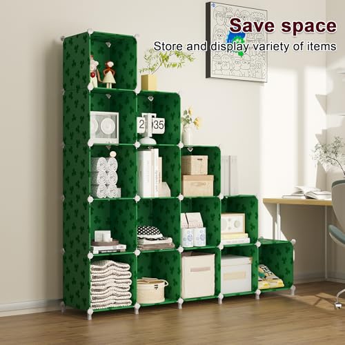 UNKU Cube Storage Organizer, 16 Cube Closet Organizer Storage Shelves, DIY Stackable Bookcase, Clothes Organizer Shelf for Closet, Bedroom, Living Room, Cabinet, Home, Office, Green - color: Red, size: 15cube