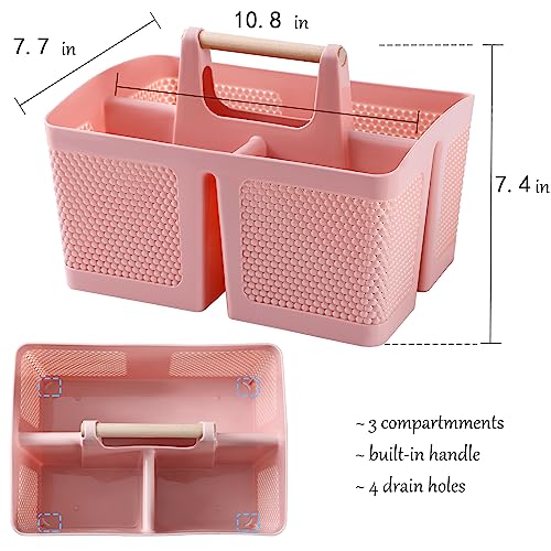rejomiik Portable Shower Caddy Basket Plastic Cleaning Caddy Organizer Storage Tote with Handle for Bathroom, College, Dorm Room Essentials, Pink - color: Pink
