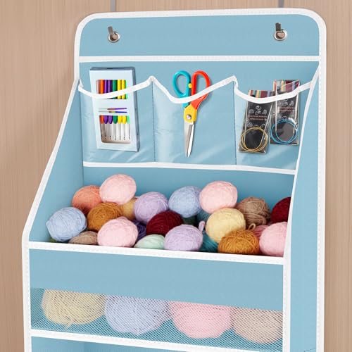 Univivi 6-Shelf Over Door Hanging Organizer Fabric Baby Door Storage with 5 Large Pockets and 3 Small PVC Pockets Wall Mount Hanging Storage Organizers for Baby Essential (Blue) - color: Blue, size: 6 LAYER
