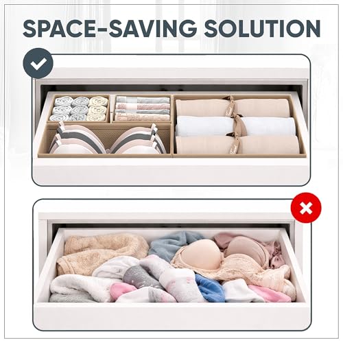 Clothes Organizer, Transform Your Drawers in Seconds - Cream Set of 6 Foldable Storage Boxes with Zipper, Durable 600D Fabric, Includes Fragrance Sachets, Ideal for Underwear, Socks, Baby Clothes - color: CREAM