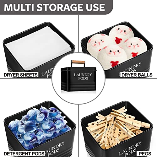 Calindiana Modern Farmhouse Metal Laundry Pods Holder with Lid - Space Saving Organization, Holds 81 Pods, Black - color: Black