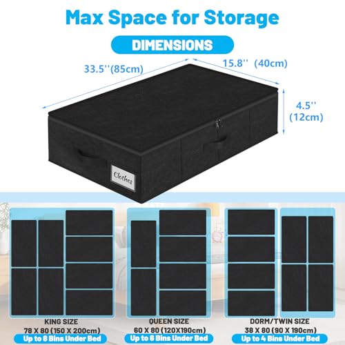 Under Bed Storage Container Bins 2 Pack, 4.5 Inch Slim Low Profile Underbed Clothes Storage Organizer for Dorm & Home, Use for Blanket and Toy Storage Box W/ Sturdy Bottom/Sides, Foldable Thick Fabric - color: Black-2 Pack, size: 4.5in-Slim