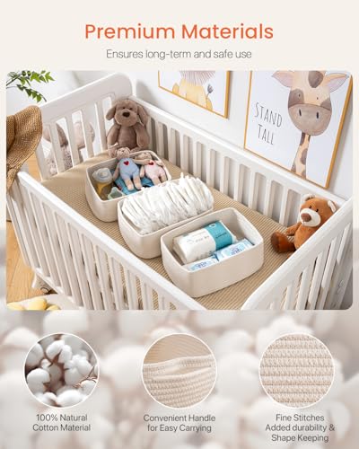 Small Woven Basket, 13.5 x 9.5 x 5 Inches, Storage Basket for Organizing, Cute Small Rope Shelf Closet Cube Storage Bins Baskets for Shelves, Dog Toy Gift Baskets Empty, 3 Packs, Off White - color: Off White, size: 13.5"L x 9.5"W x 5"H