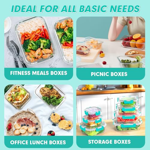 VERONES 30 Pieces Glass Meal Prep Containers Set, Stackable Glass Food Storage Containers with Lids-Airtight Lunch Containers，for Microwave, Oven, Freezer & Dishwasher,Green - color: Green