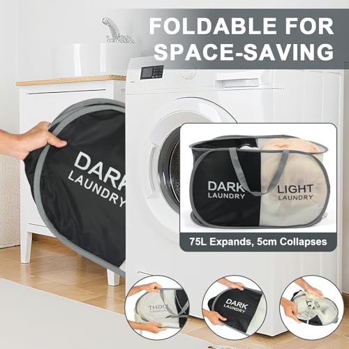 Seefoo Dual Compartment Laundry Hamper with Handles, Collapsible Laundry Baskets 2-Section, Dark/Light Labeled Storage Foldable Clothes Hamper for Laundry, Portable for Small Spaces, Apartment, Dorm - style: 2 Compartment B