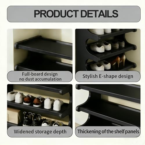 39" Bamboo Shoe Rack - Vertical Shoe Organizer Rack for Small Space, Narrow Shoe Tower for Closet, Entryway, Corner, Tall Shoe Shelf with Removable Shelves, Flexible Storage Shelf for Saving Space - color: Black