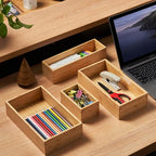 Umilife Bamboo Kitchen Drawer Organizer, Extra High Silverware Tray, Flatware Cutlery Storage Box, Multi-Use Holder in Office, Bathroom, Pantry - 9"x6"x2.5" (Set of 2) - size: 9 x 6 x 2.5" (Standard, Set of 2)
