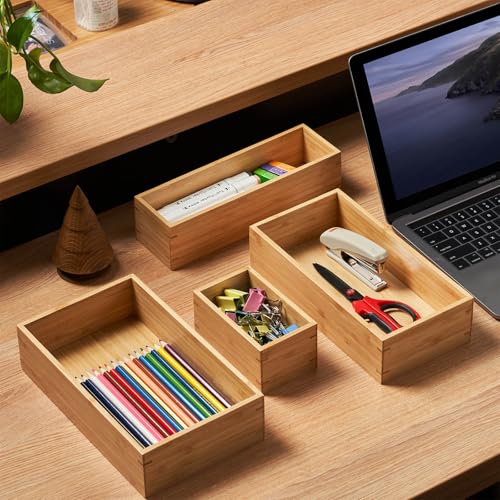 Umilife Bamboo Kitchen Drawer Organizer, Extra High Silverware Tray, Flatware Cutlery Storage Box, Multi-Use Holder in Office, Bathroom, Pantry - 9"x6"x2.5" (Set of 2) - size: 9 x 6 x 2.5" (Standard, Set of 2)