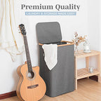LONBET Laundry Basket with Lid, Made from Breathable Fabric | Aesthetic Clothes Hampers for Laundry with Side Handles & Sturdy Bamboo Frame (26 Gallons - Single, Gray) - color: Gray, style: 26 Gallons - Single