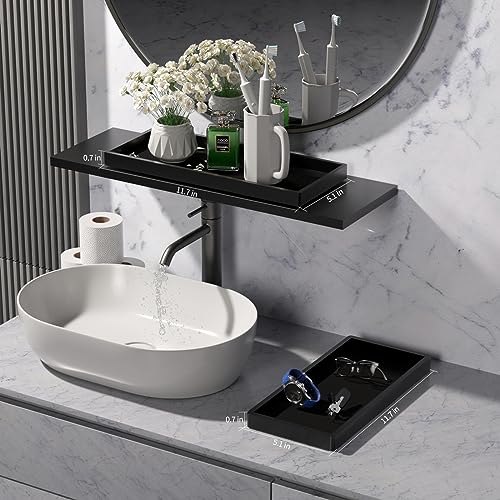 BBK Bathroom Vanity Tray 11.8 in- 2 Pack(Large) Silicone Bathroom Tray for Counter, Perfume Key Trinket Ring Tray, Decor Soap Dispenser Countertop Tray for Kitchen Sink Organization (Black) - color: Black (2-pack Large)