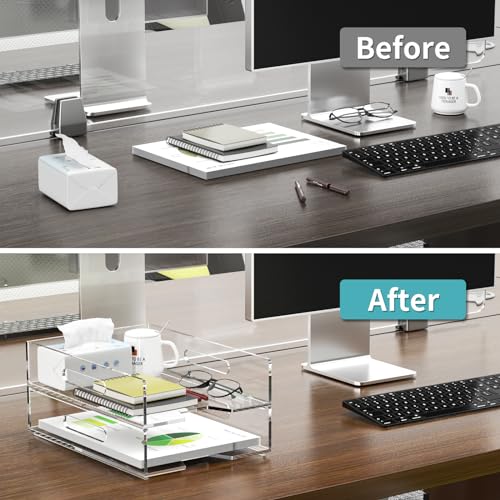 HIIMIEI Paper Organizer for Desk, Acrylic Paper Tray, Clear Letter Tray Desk Stackable Organizer Tray for School, Home, Office 2 Tiers - style: Vertical