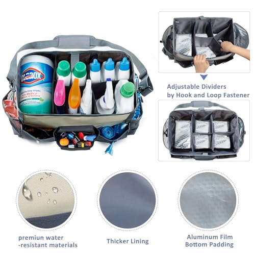 Large Cleaning Supplies Organizer-Cleaning Caddy Organizer With Handles & Shoulder Strap-Cleaning Bags for Cleaning Suppliers-Housekeepers Wearable Cleaning Tote Upgraded - color: Beige