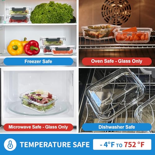 GULFLIN 12 Pack 22oz Glass Meal Prep Containers, Food Storage Containers with Lids, Air-Tight, Leak-Resistant, Freezer to Microwave Safe - Grey Set - color: 22oz,Same Size - 12 Pack,Grey Set