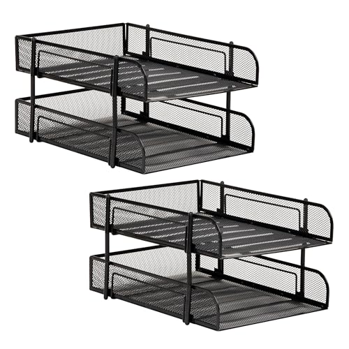 Mind Reader Paper Tray, Desk Organizer, Stackable, Storage, Office, Metal Mesh, 10.5" L x 13.25" W x 7.5" H, Set of 2, Black - size: 2-Pack