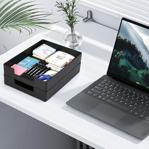 Letter-Size Tray, 2PCS Plastic Stackable A4 Paper Tray, Desk Drawer Organizer, Multi-use Large Storage Basket for Office Home Supplies,13 x 9.6 inch - color: Black 2pcs