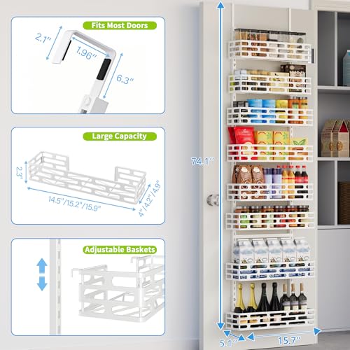 Over the Door Pantry Organizer, Pantry Organization and Storage, 8 Tier Pantry Door Spice Rack Organizer, Metal Over Door Organizer Home Office Laundry Room Bathroom & Kitchen Organization, White - color: WhiteOpenwork, size: 8-Tier