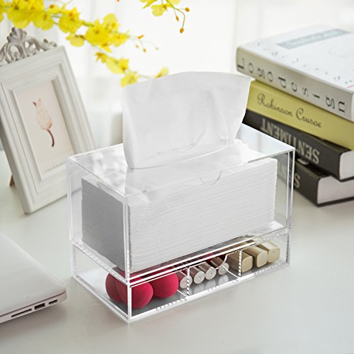 MyGift Modern Clear Acrylic Facial Tissue Dispenser Holder with Pull-Out Drawer for Makeup Cosmetics and Accessories, Vanity Countertop Bathroom Supplies Caddy - color: Clear