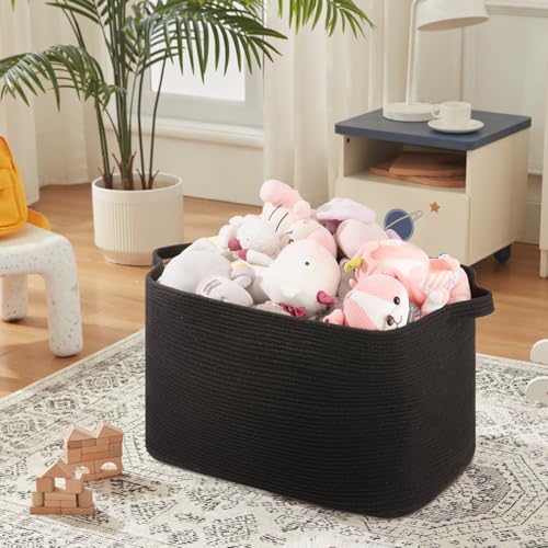 OIASKET 118L Extra Large Blanket Basket, 24.8" x 17.7" x 17.2" Woven Storage Basket for Living Room, Rectangle Nursery Blanket Storage for Toys, Towels, Dirty Clothes (Black) - color: Black, size: 24.8"x17.7"x16.2"