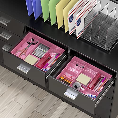 Simple Houseware Drawer Organizer Tray with 9 Adjustable Compartments, Pink - color: Pink, size: 1 Pack
