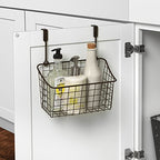 Spectrum Grid Medium Over Cabinet Hanging Basket & Towel Bar for Inside The Kitchen Bath Storage, Easy Install Cabinet Door Wire Metal Basket Hanger with Towel Holder for Kitchen Bathroom, Bronze