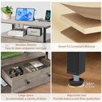 Edbuosy 27 Inch Wide Night Stand with Charging Station, Wood Nightstand with Open Shelf, Large Drawer Bedside Table for Living Room/Bedroom/Office (Rustic Gray) - color: Rustic Gray, size: 1 Drawer
