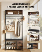 VEVOR Hall Tree with Bench and Shoe Storage, Entryway Bench with Coat Rack, 3 Drawers, 3 Storage Cubbies, 7 Hooks with Soft Cushion for Entryway, Hallway - size: 70.9" * 31.5"