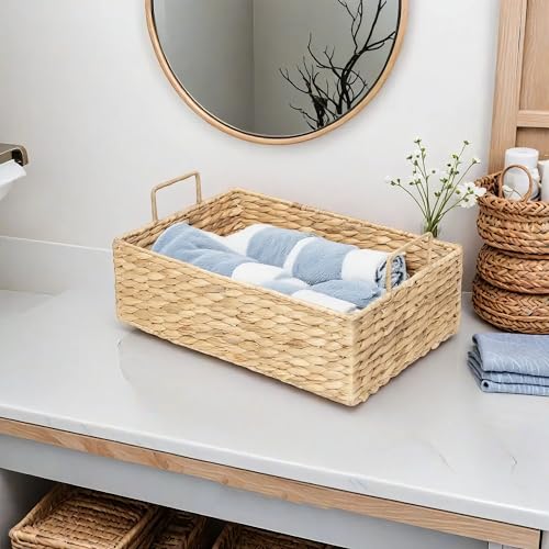 Handmade Water Hyacinth Woven Storage Basket with Lid, Multi - Functional Wicker Organizing Baskets (Large) - size: Large (Single)