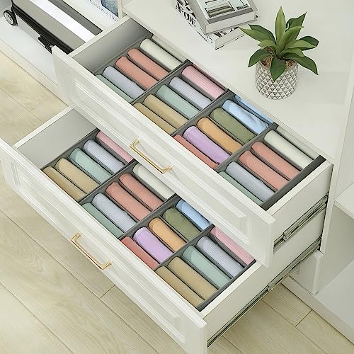 Qozary 3 Pack Sock Underwear Drawer Organizer Dividers, Non-Woven Fabric Collapsible Cabinet Closet Storage Boxes for Clothes, Socks, Lingerie, Underwear, Tie, Belt, Baby, Bedroom - color: Light Grey, size: 6 Cells