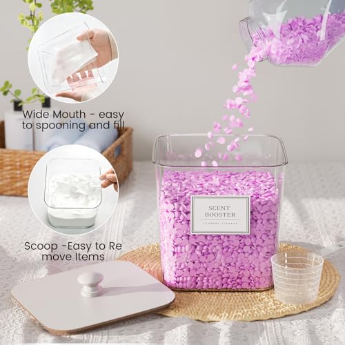 Laundry Pods Storage Container, Clear Laundry Room Organization and Storage,Detergent Powder Container,with Wooden Lids & Labels, 3+1 Pack（White） - style: 3+1-White