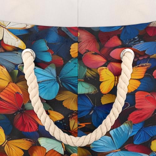 Pardick Colorful Butterfly Large Round Storage Basket Collapsible Circle Storage Bin Laundry Hamper With Handle for Kids Toy Blanket Clothes Towel Living Room Nursery Storage Organizer Decor - color: Print 10